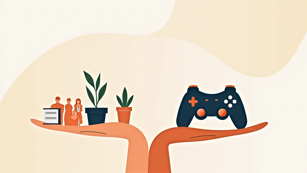 Illustration of a person balancing gaming with other life activities, symbolizing responsible gaming.