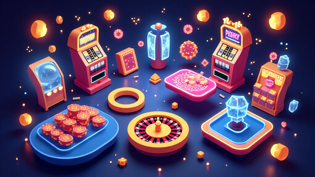 Illustrative image of various social casino game icons in a vibrant, digital setting