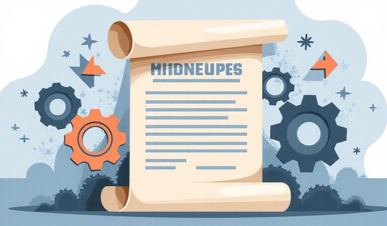 Illustration of a document with gears and arrows, symbolizing policy updates and evolution